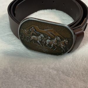 Vintage belt buckle with new leather belt cowboy western rodeo